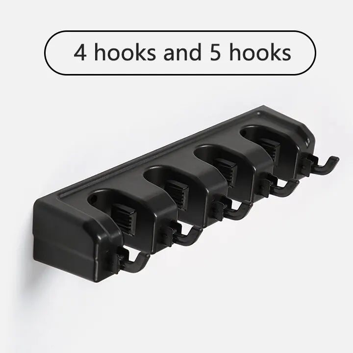 Wall-Mounted Mop and Broom Holder Rack for Kitchen, Laundry, or Garage