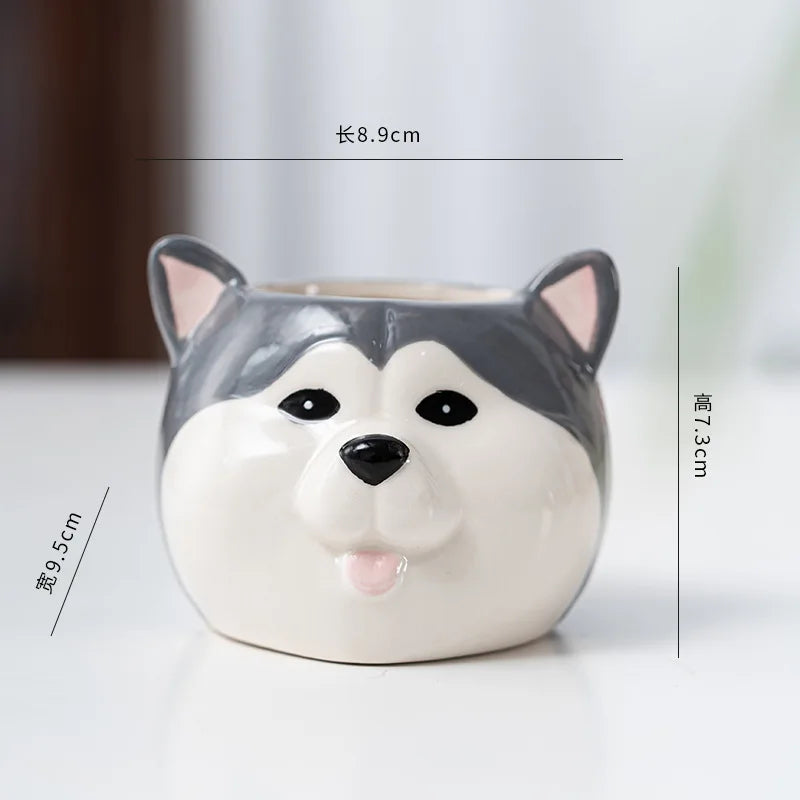 Marlow Dog Face Porcelain Mini Planter – Desktop Animal Pot