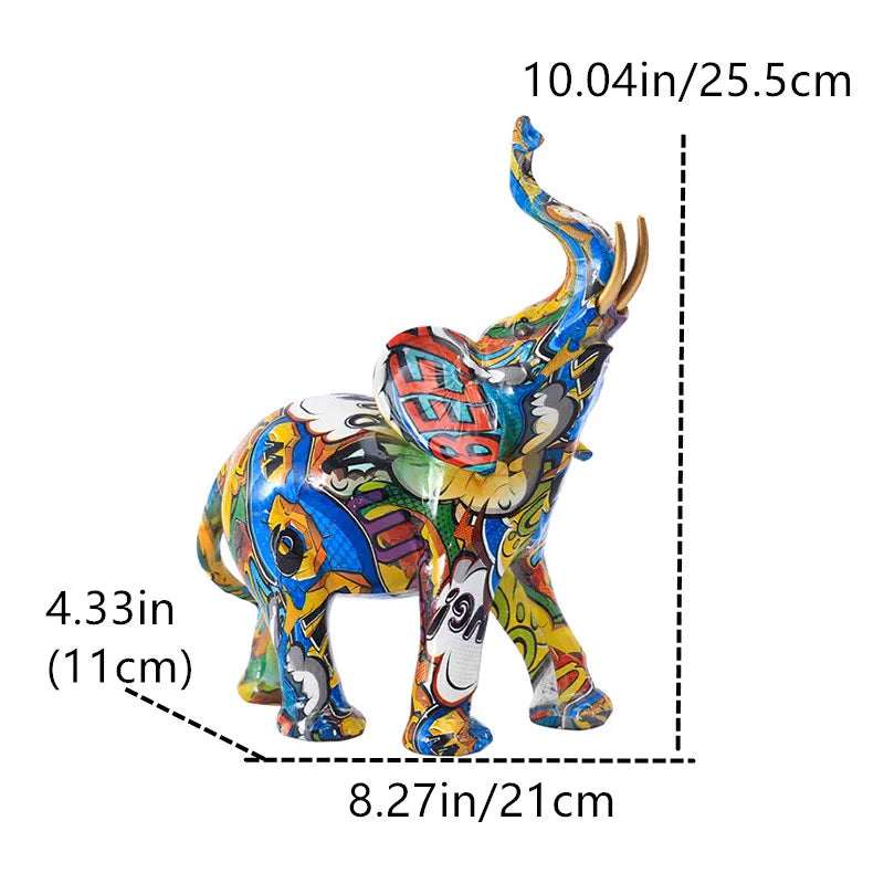 Arden Graffiti Elephant Resin Sculpture – Colorful Modern Home Decor
