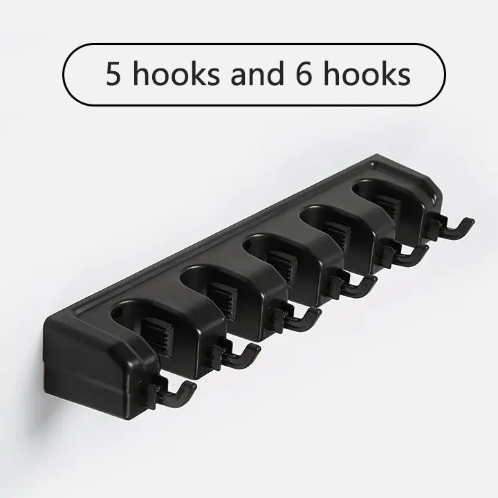 Wall-Mounted Mop and Broom Holder Rack for Kitchen, Laundry, or Garage