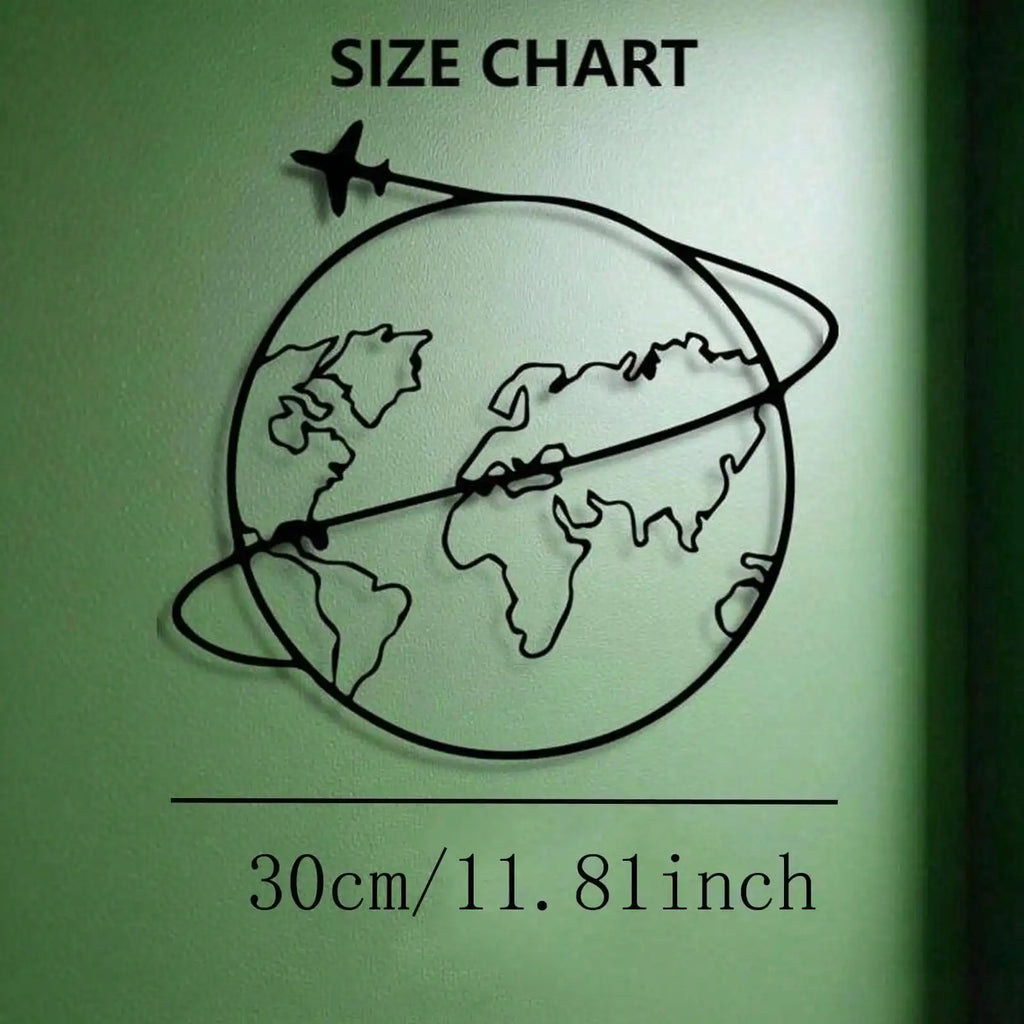 Atlas Metal World Map Wall Art with Airplane Outline