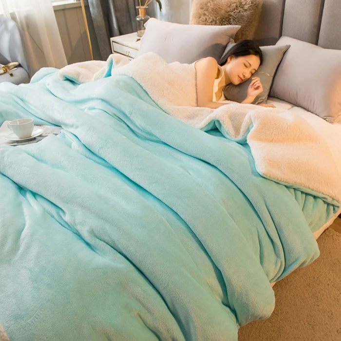 Winter Double-Sided Sherpa Fleece Bed Blanket with Quilt Cover Option