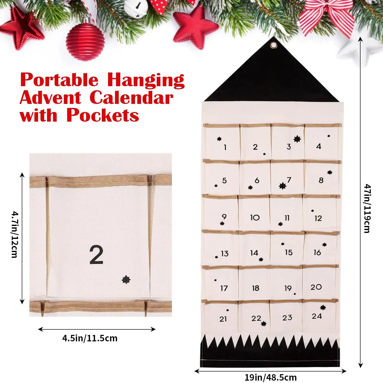 Santa Cloth Advent Calendar with 24 Pockets – Wall Hanging Christmas Countdown