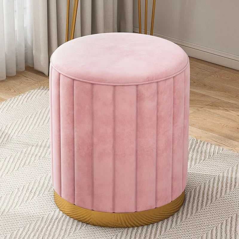 Round Upholstered Storage Stool for Bedroom or Vanity