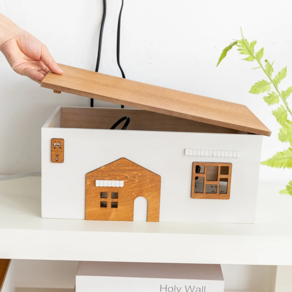 Wooden Cord Organizer Box – Cottage Design for Desk & TV Area