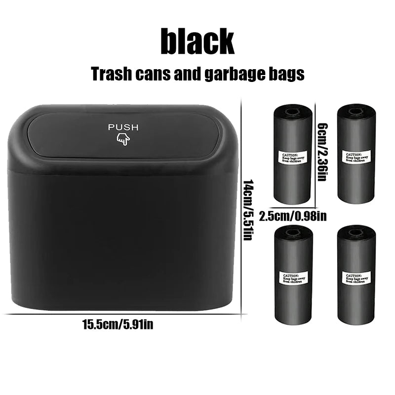 Mini Car Trash Can with Lid and Trash Bags, 1L ABS
