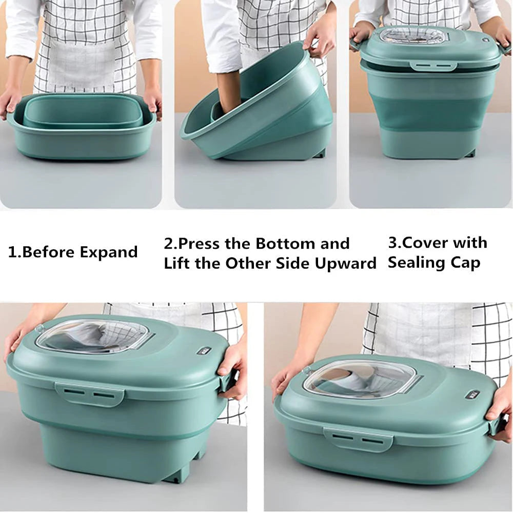 Foldable Airtight Pet Food Storage Container with Wheels, Large Capacity, Collapsible Design – For Dog & Cat Dry Food