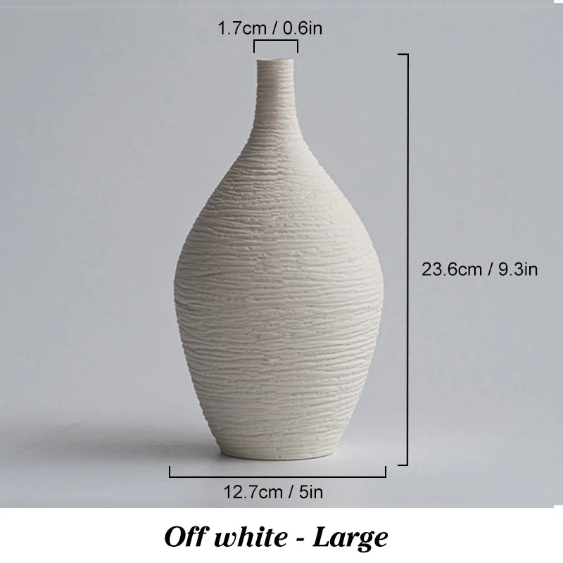 Linden Textured Ceramic Vase – Narrow Mouth Tabletop Decor