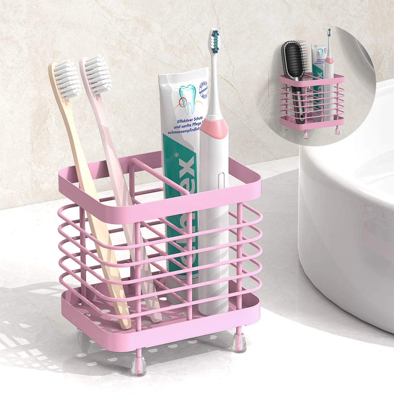 Stainless Steel Toothbrush Holder – Wall Mounted or Countertop Bathroom Organizer