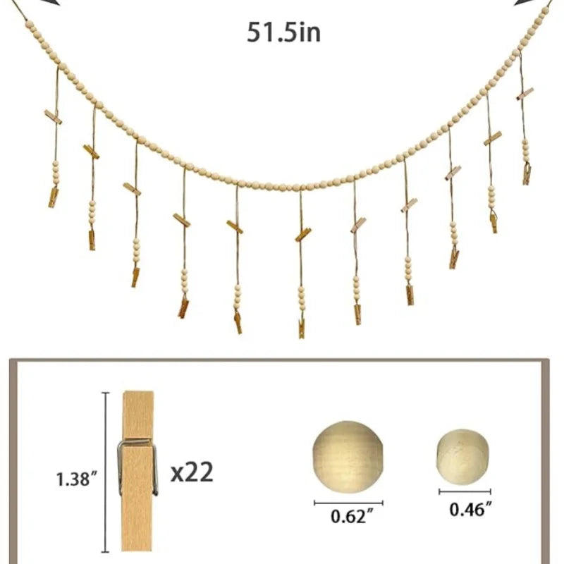 Willow Bead Garland Photo Display – Natural Wood Wall Hanging