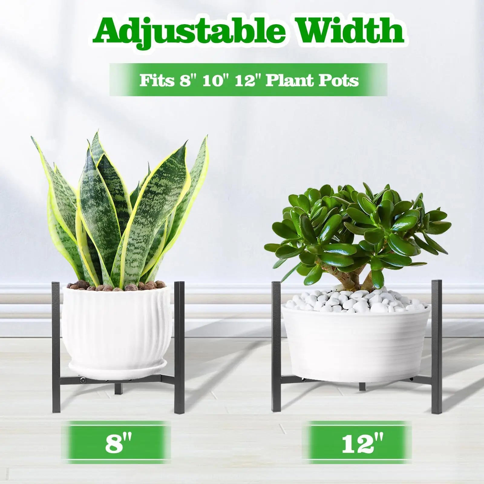 Adjustable black plant stand for 8 and 12 inch round plant pots