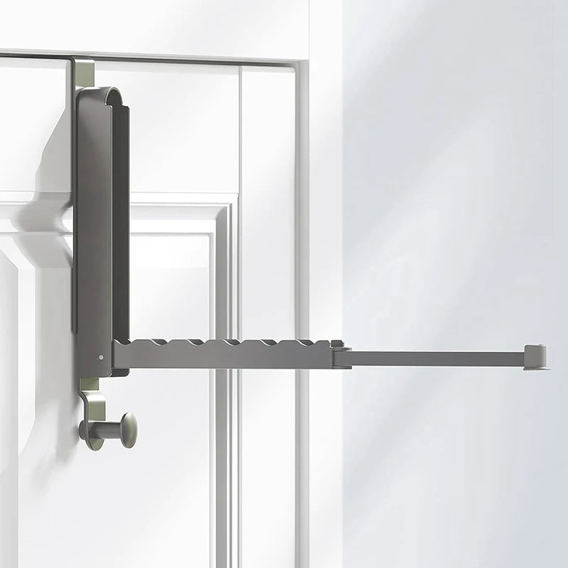 Folding Over-the-Door Drying Rack with Retractable Rod – Black Gray