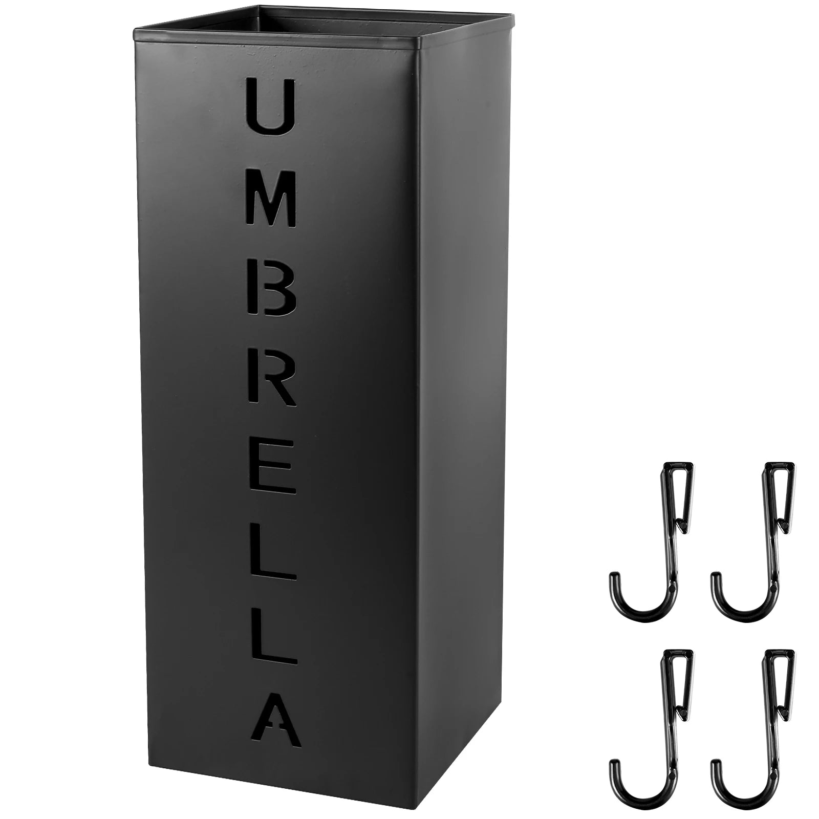 Metal Umbrella Stand with Hooks for Entryway or Office Organization