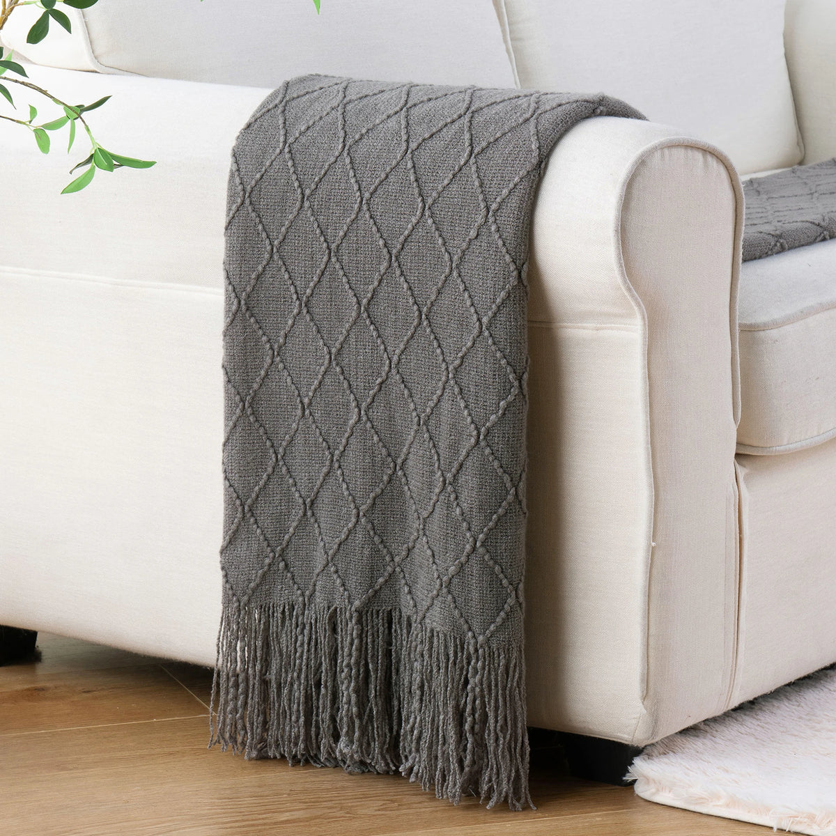 Arden Plaid Knit Throw Blanket with Tassels – Soft Textured Acrylic for Sofa or Bed in 8 Colors