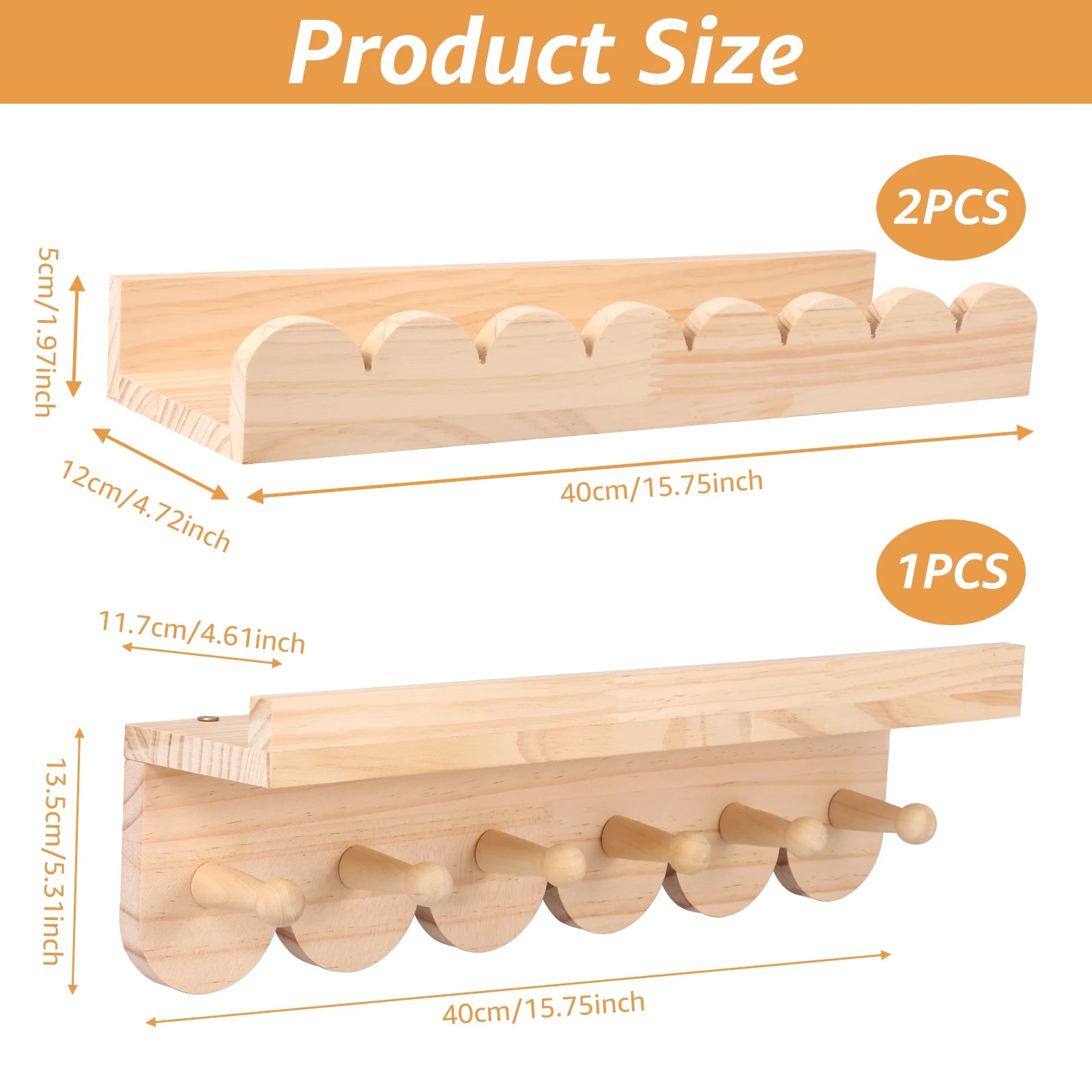 Arden Scalloped Wooden Floating Wall Shelf Set