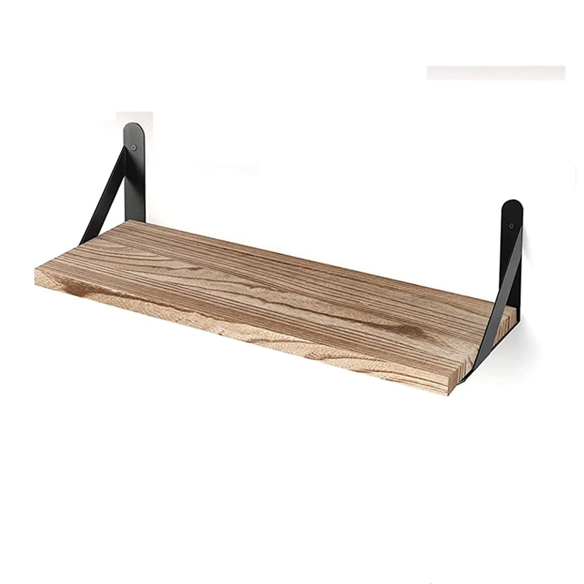 Wall-Mounted Wooden Floating Shelves with Black Brackets
