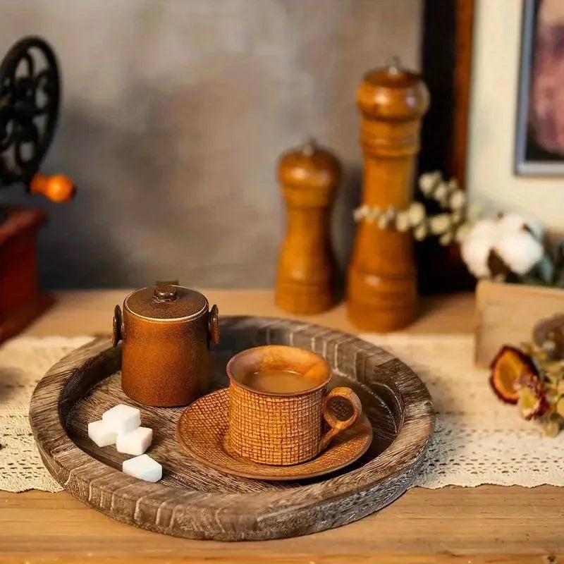 Round Wooden Decorative Tray for Tabletop Centerpieces & Everyday Organization