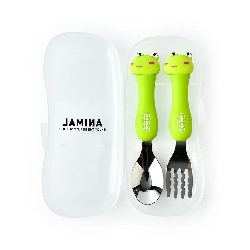 Cartoon Animal Kids Spoon and Fork Set with Carry Case