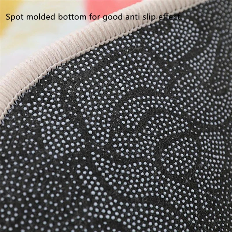 detail of anti-slip rubber backing on cat shaped bath mat