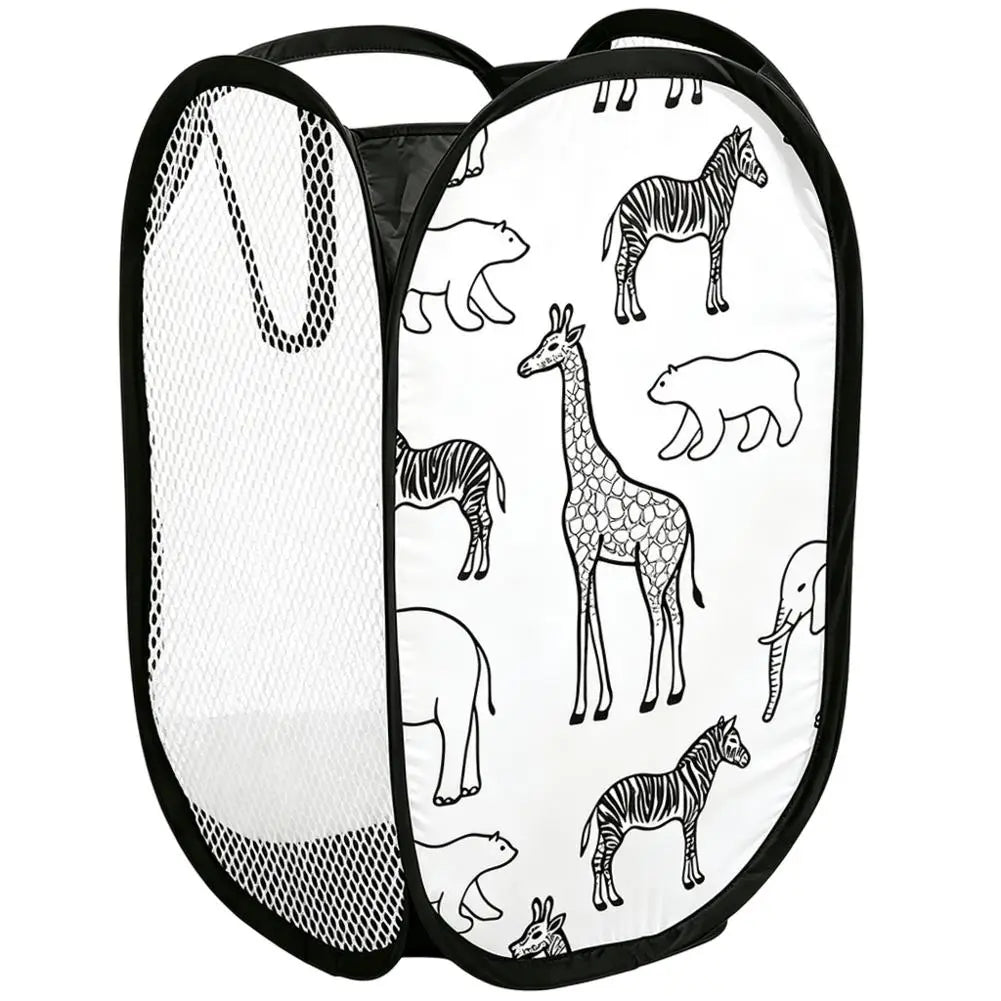 Collapsible Animal Print Mesh Laundry Hamper for Kids’ Rooms & Bathroom Organization