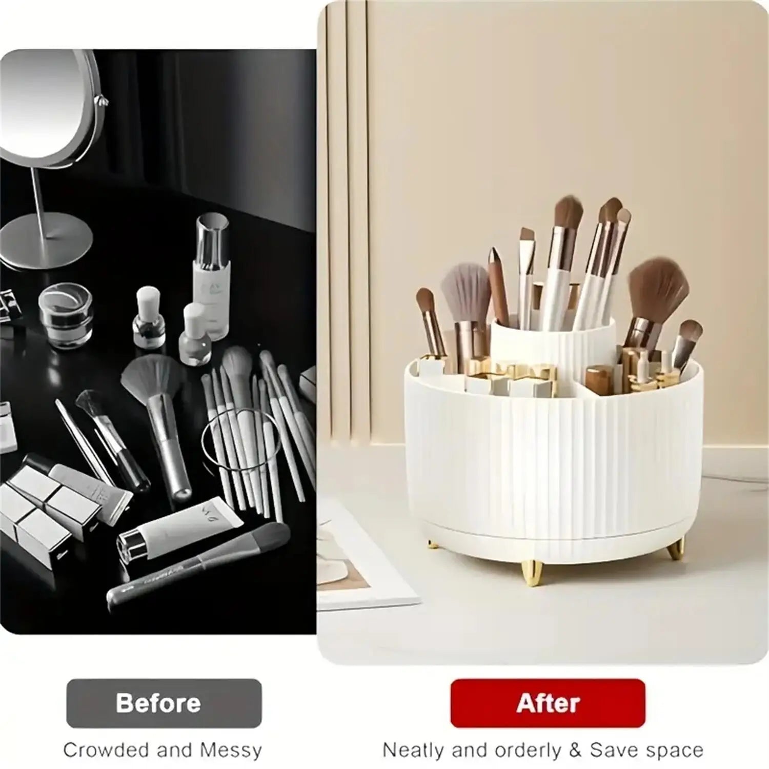 360° Rotating Makeup Organizer with 5 Compartments