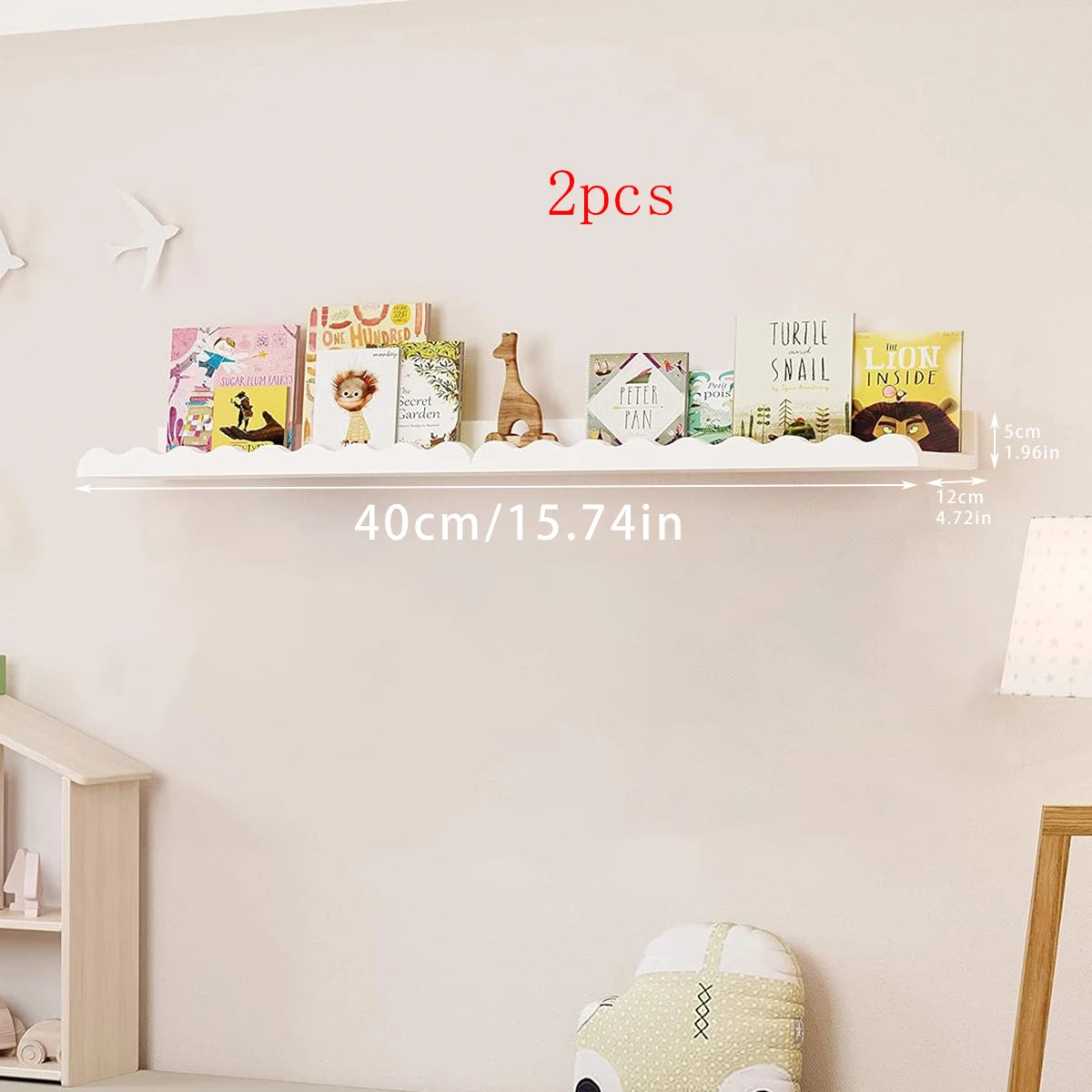 White Wavy Wooden Floating Shelf for Nursery and Kids’ Rooms