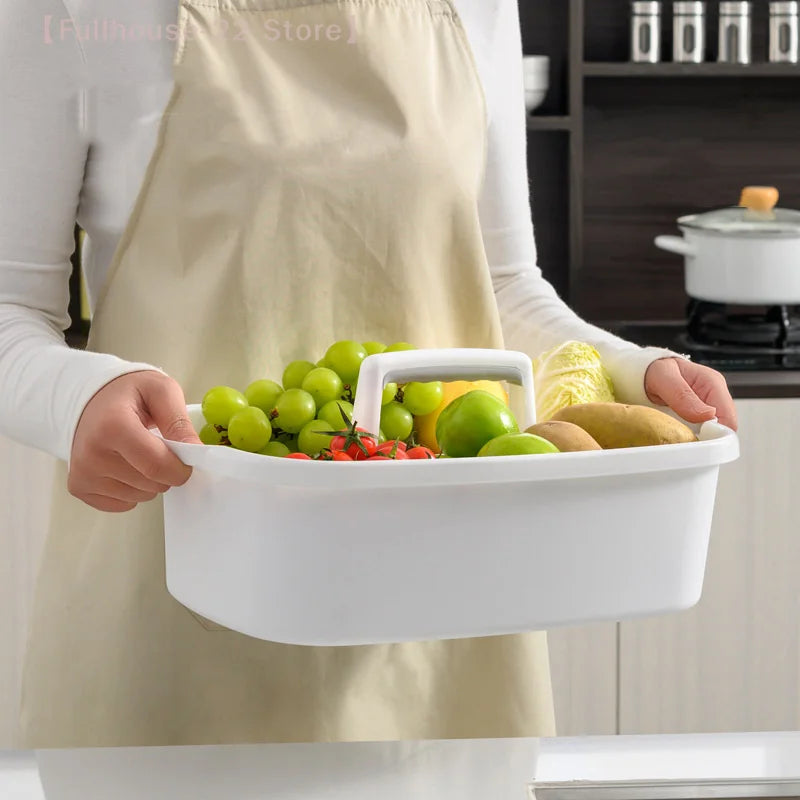 White caddy used for carrying fruits and vegetables in kitchen