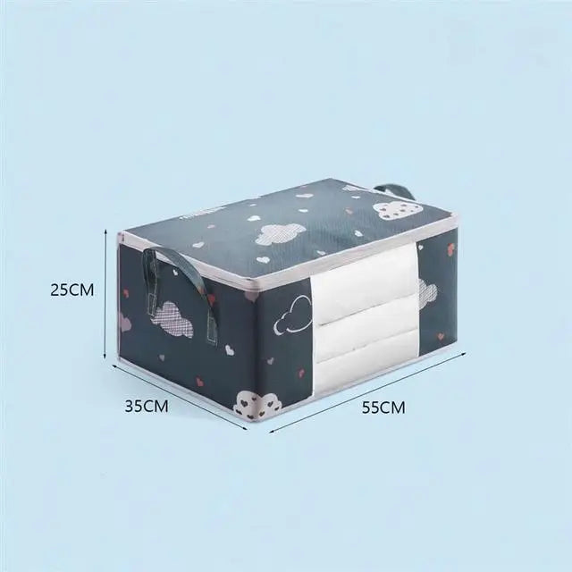Large Capacity Foldable Clothes & Bedding Storage Bag with Reinforced Handles – Soft Cloud Print, Blue or Beige