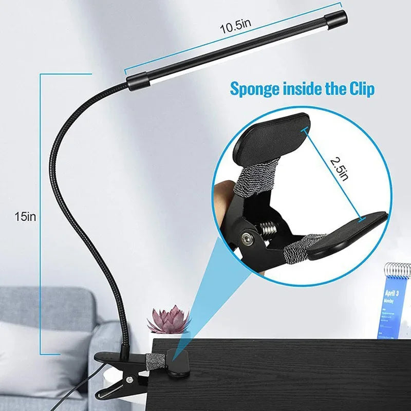 Clip-On Flexible LED Desk Lamp for Reading, Study & Bedroom Organization – USB Powered, Black or White