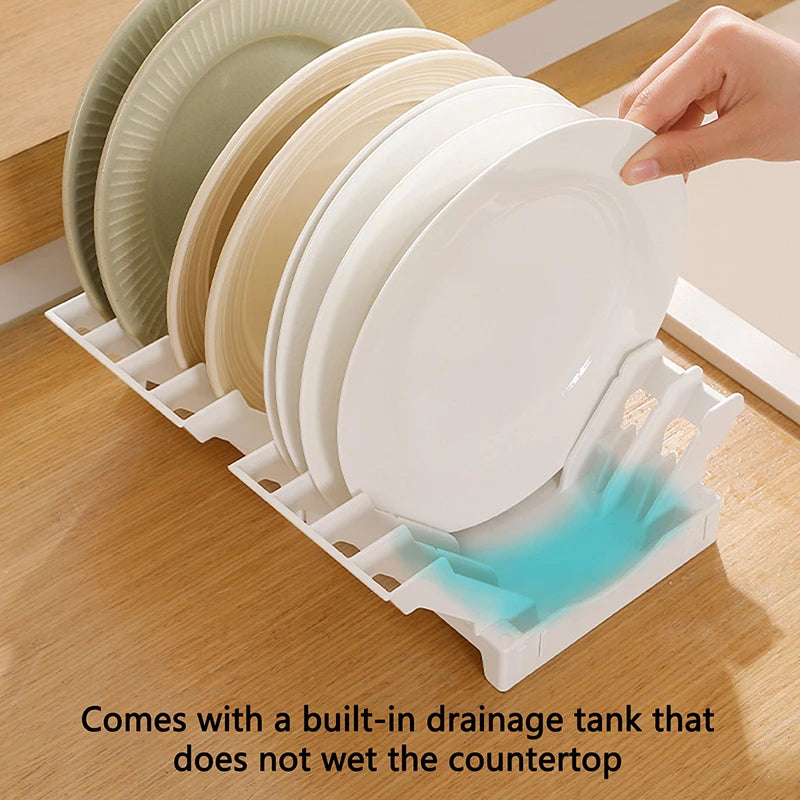 Close-up of upright dish rack with drainage feature, keeping countertop dry.