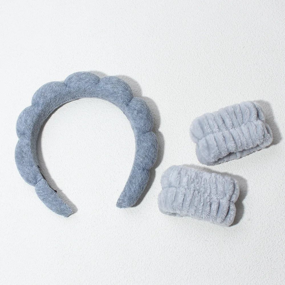 3-Piece Cloud Padded Spa Headband & Wristband Set for Face Washing and Skincare