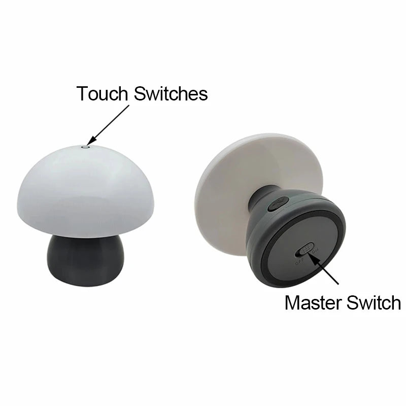 bottom and top detail of mushroom lamp showing touch and master switches