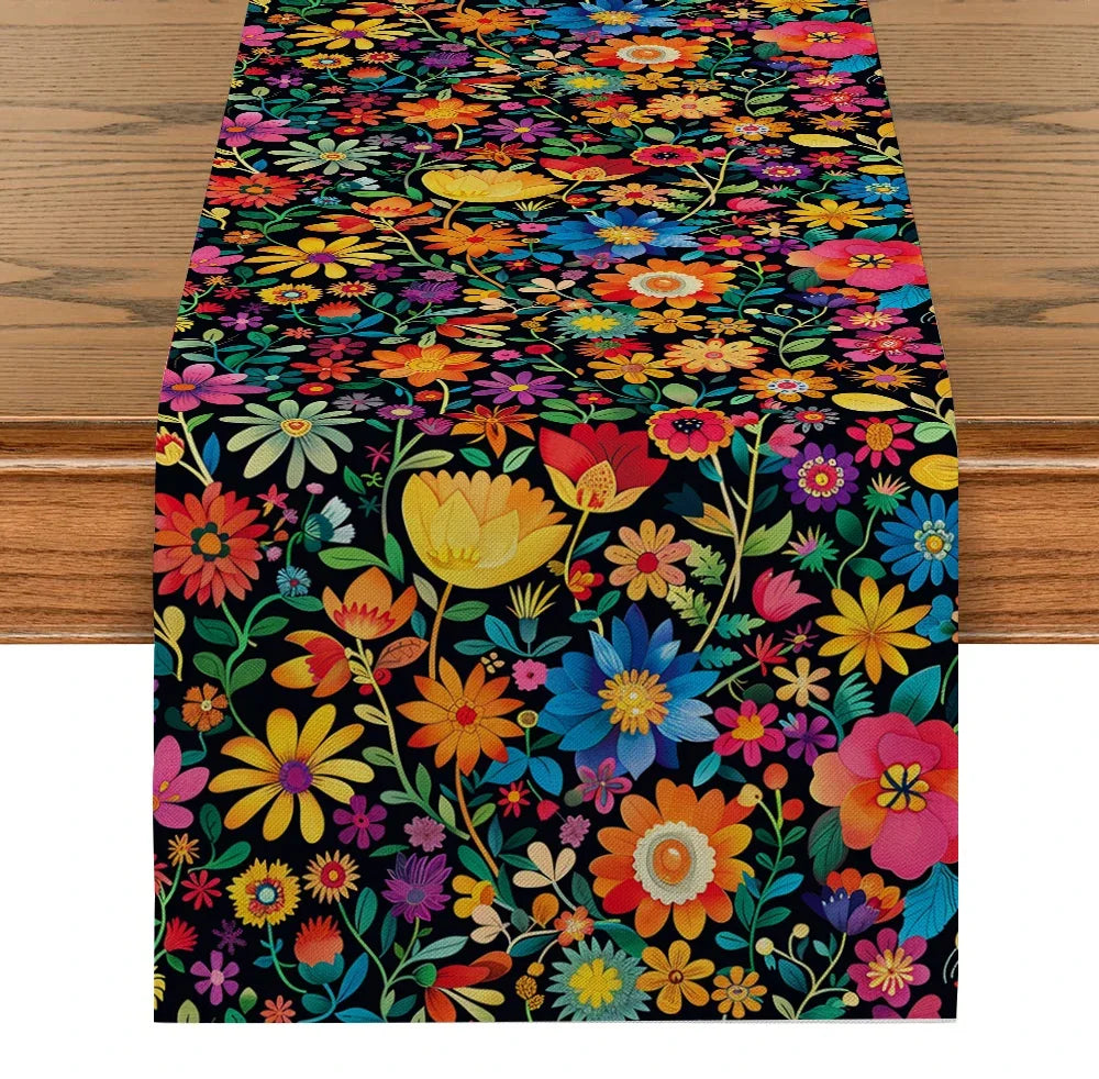 Sierra Flores Colorful Floral Table Runner, Machine Washable, 4 Sizes, for Dining Table or Dresser