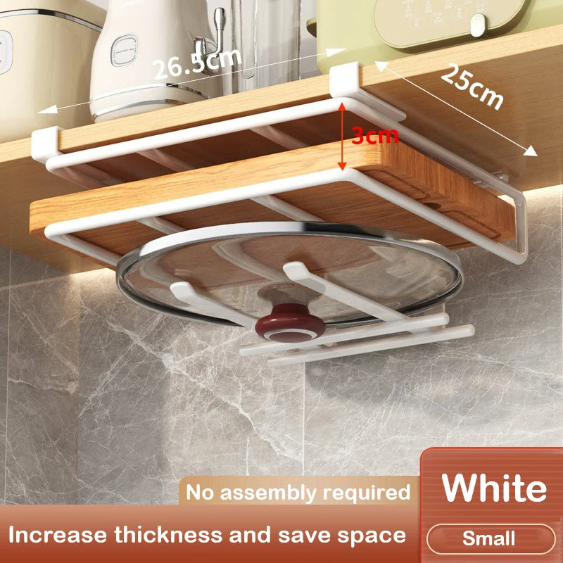 Under Cabinet Metal Organizer Rack with Hooks for Kitchen or Closet