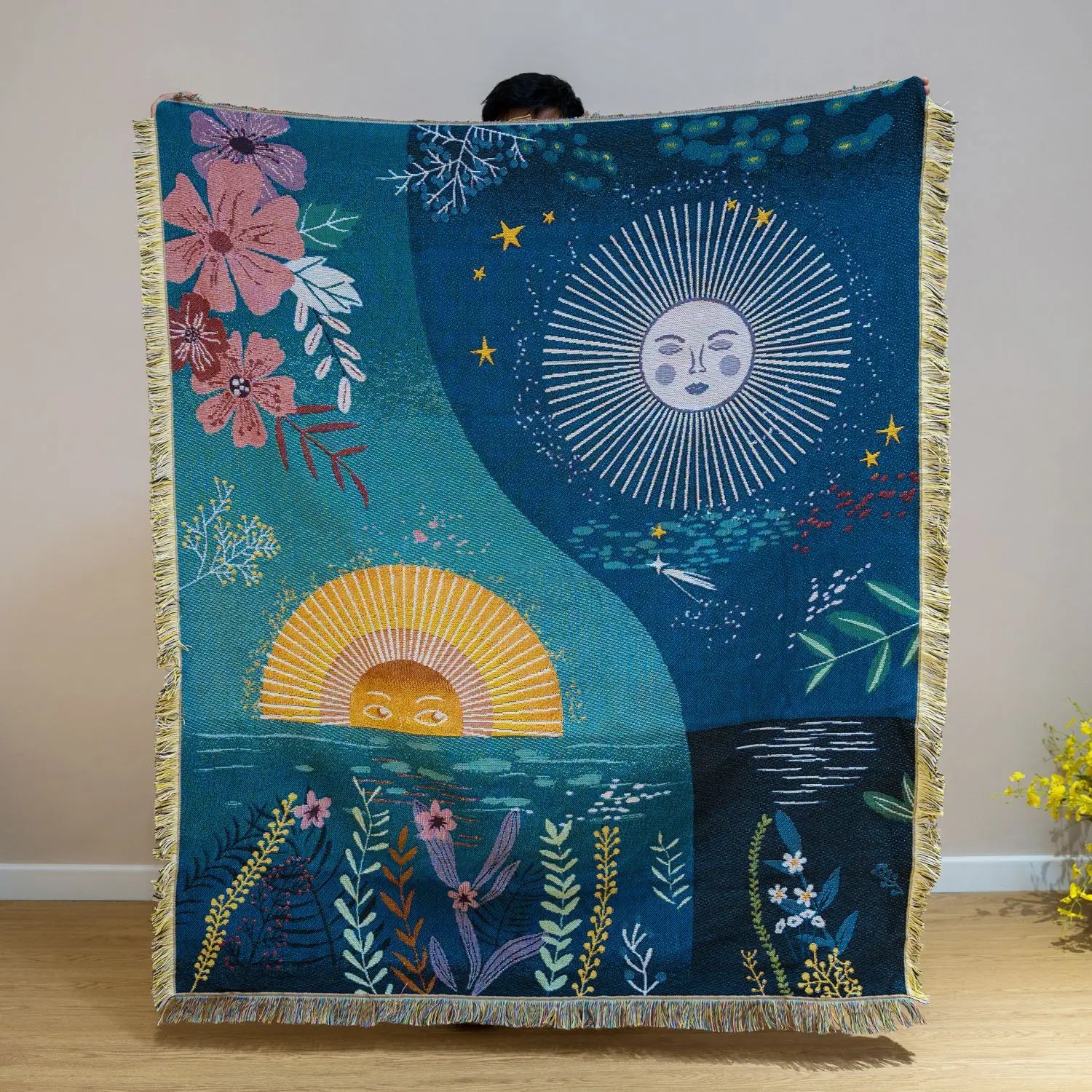 Solara Woven Sun & Moon Tapestry Throw Blanket