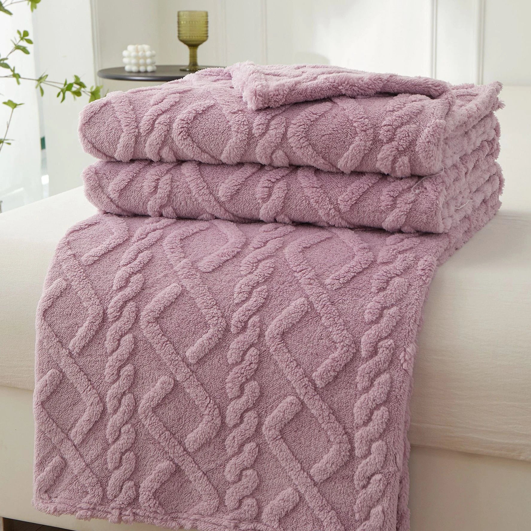 Braided Sherpa Fleece Throw Blanket for Bed or Sofa