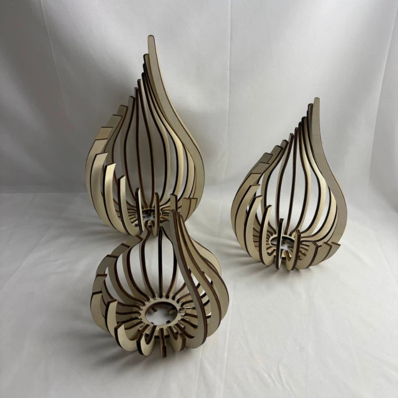 Juniper Flame-Shaped Wooden Candle Holders – Set of 3 or Singles for Cozy Home Decor