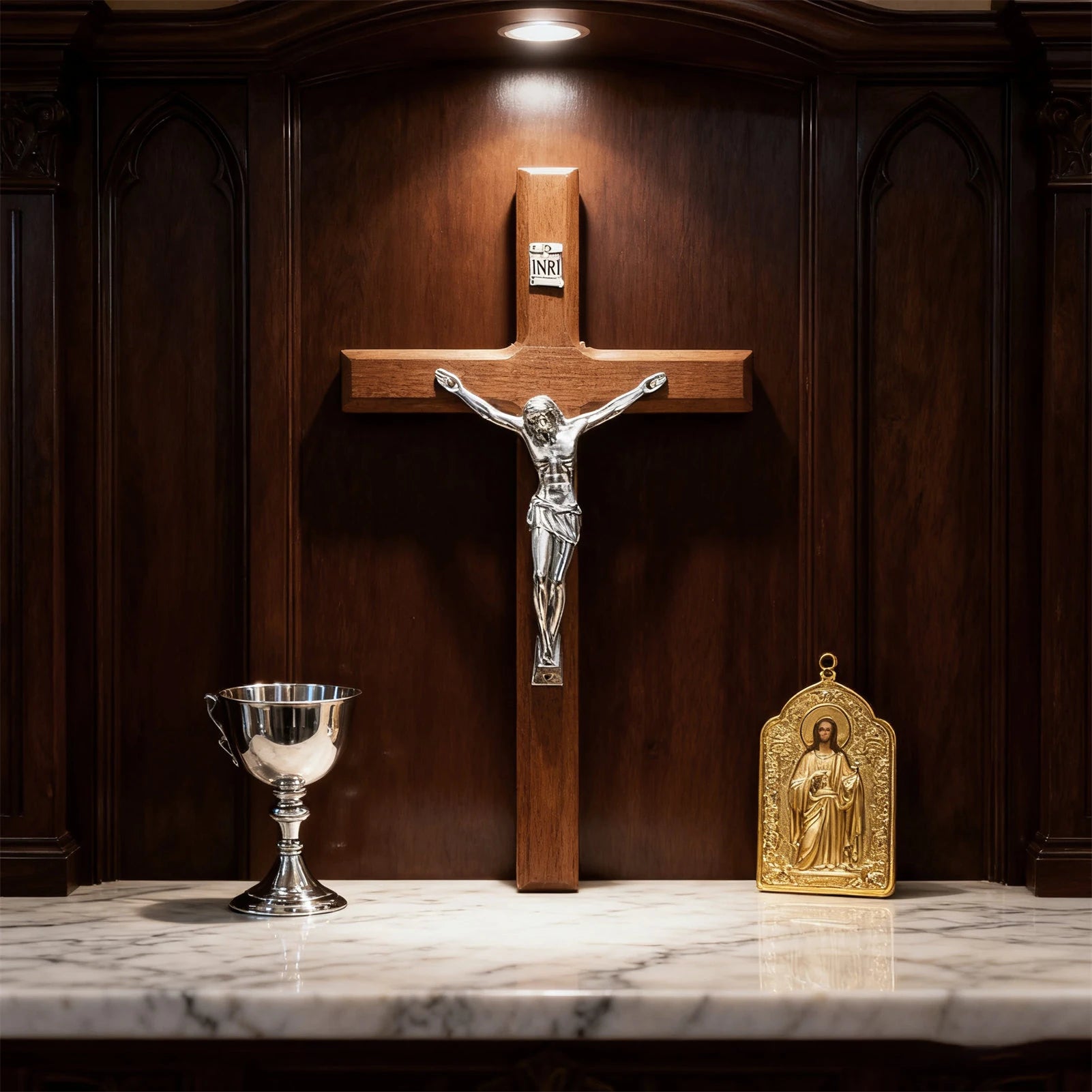 Hand-Carved Wooden Wall Crucifix, 7.8" – Tabletop or Hanging Catholic Decor