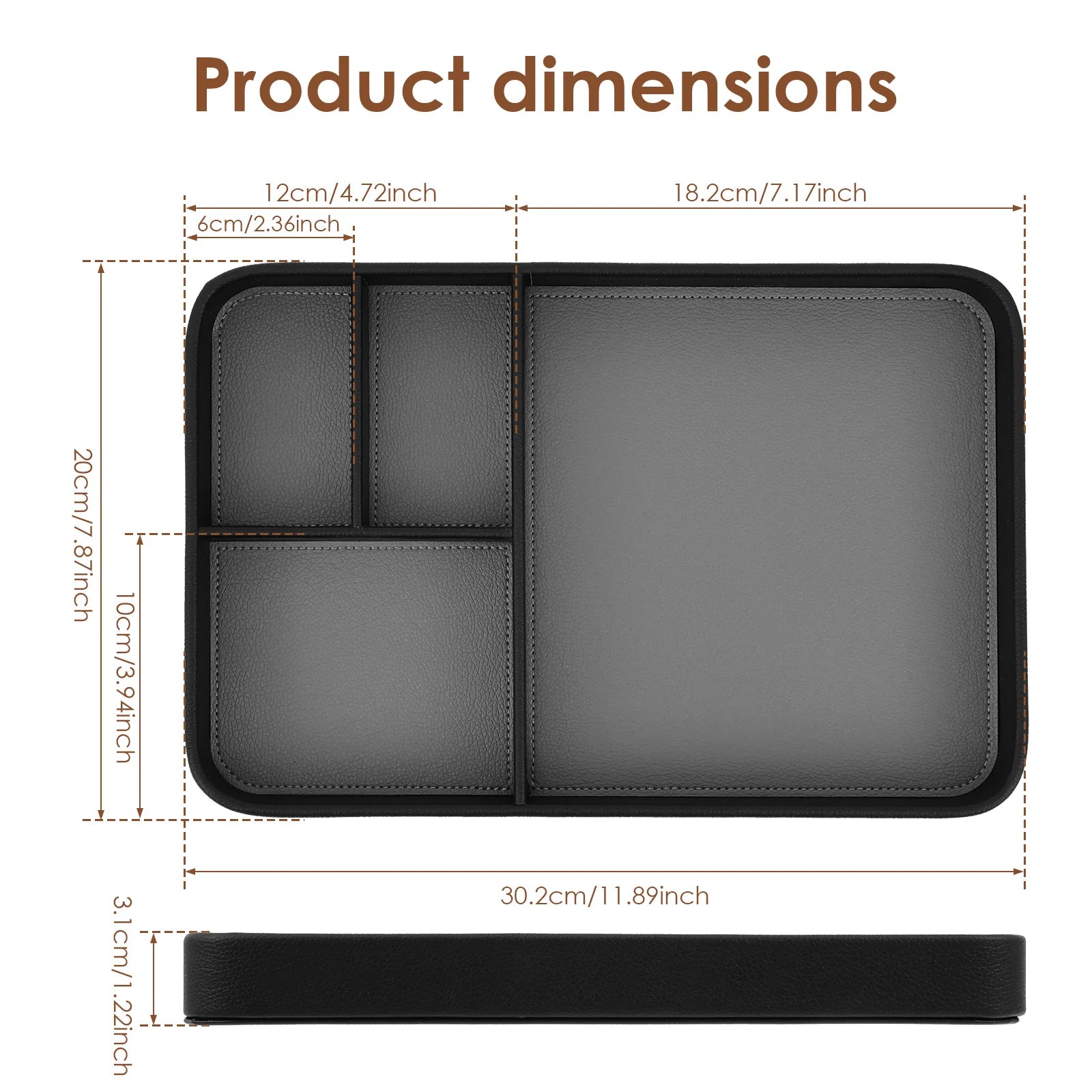 4-Compartment PU Leather Catchall Tray for Desk or Bedside