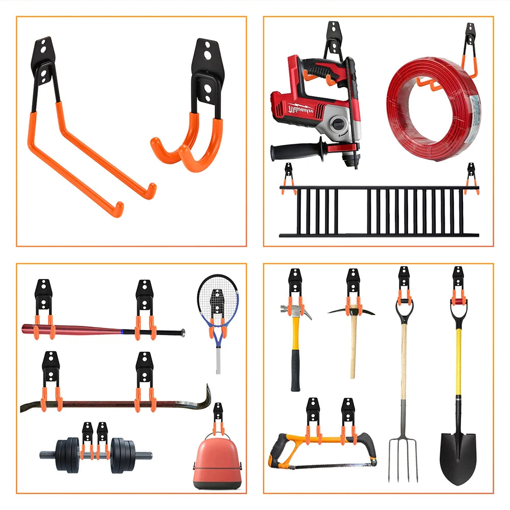 Wall-Mounted Heavy Duty Metal Garage Hooks for Tools, Ladders, and Bicycles – Straight & Circular Shapes, Iron Construction