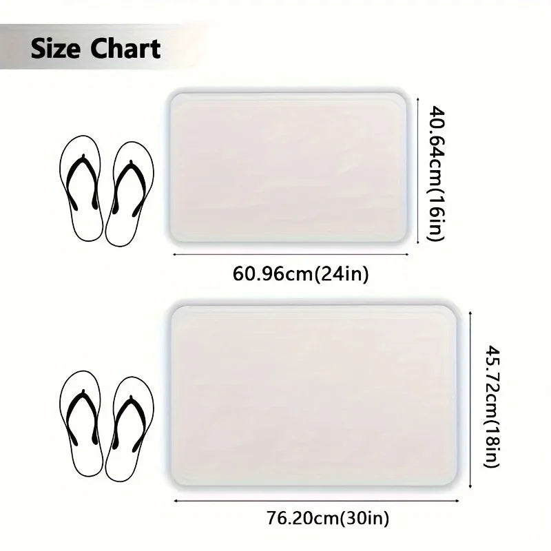Size chart comparing two rectangular mat options with flip flops for scale