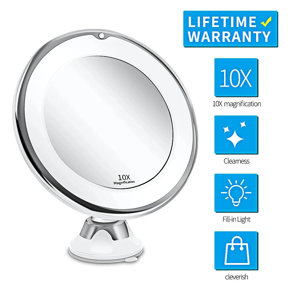 10x Magnifying LED Vanity Mirror with Suction Base for Bathroom or Bedroom Makeup