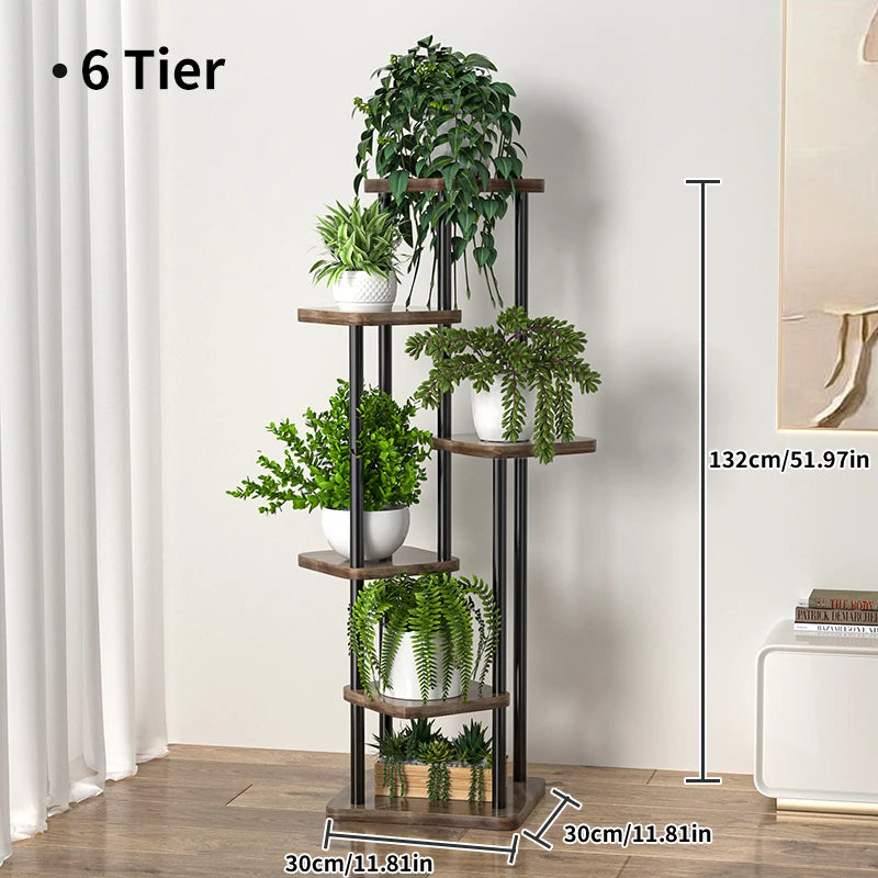 Multi-Tier Wooden Plant Stand for Living Room or Balcony, 4/5/6 Tiers