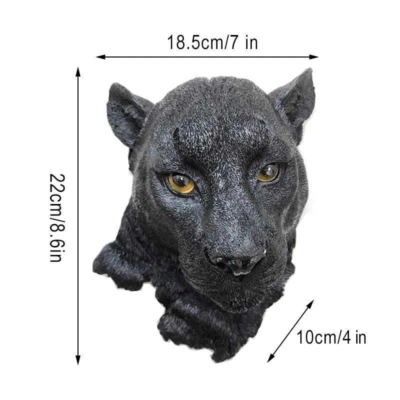 Black panther resin wall sculpture with measurement annotations for size reference
