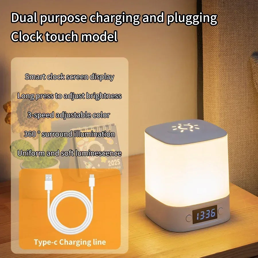 Rechargeable Bedside Night Light with Clock Display