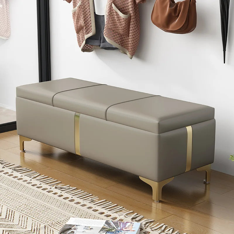Hayden Upholstered Storage Ottoman Bench with Gold Legs