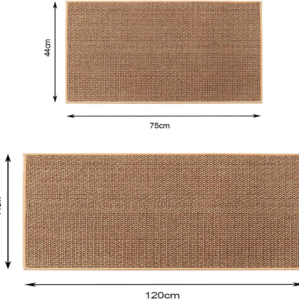 Size chart showing two rectangular faux sisal rugs with dimensions 44x75cm and 44x120cm