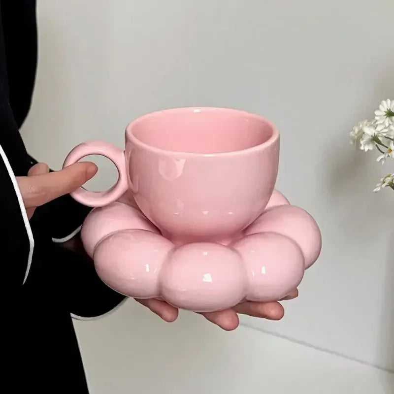 Cloud Ceramic Mug & Saucer Set – Colorful 200ml Coffee Cup for Cozy Kitchen or Office