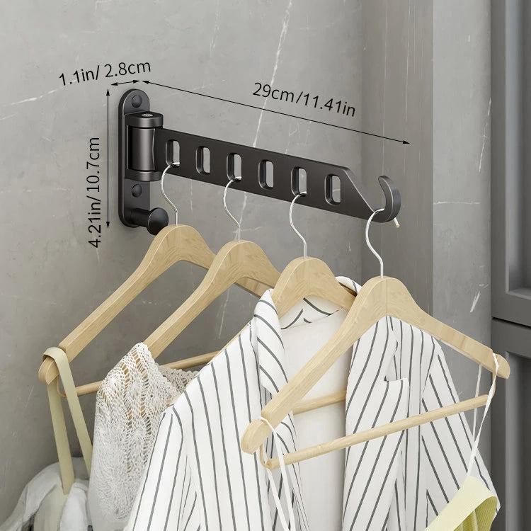 Wall-Mounted Foldable Clothes Drying Rack with 6 Holes for Laundry Room or Closet – Aluminum, Swing Arm, Black, White, or Grey