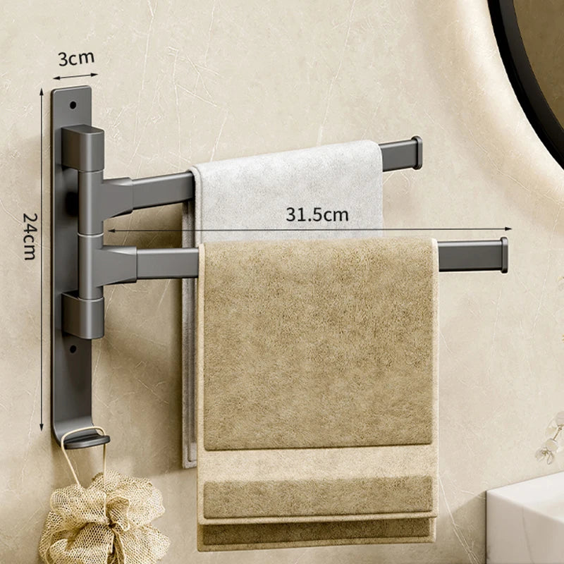 Wall-Mounted Rotating Aluminum Towel Rack for Bathroom or Kitchen – 2 to 5 Bars, Space-Saving Hanger in Black, Gray, or White